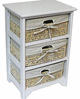 3 Drawer White Wood Storage Cabinet with Maize Baskets