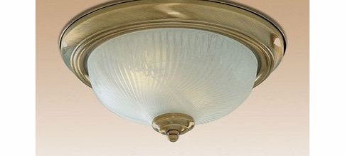 Searchlight Lighting 7622-11AB Antique Brass finish Flush Ceiling Light with Ribbed Glass Diffuser, 2 x 60 watts