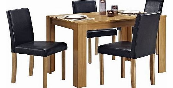 Dining Table and 4 Chairs with Faux Leather Oak Furniture Room Set
