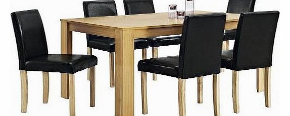 Home Living Dining Table and 6 Chairs with Faux Leather Oak Furniture Room Set