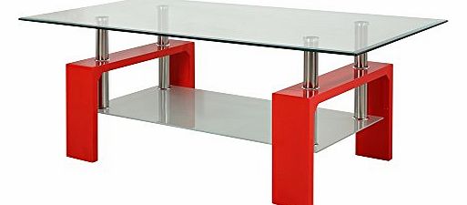 Home Office Glass Coffee Table Rectangle White Black Red Walnut Legs with Chrome Modern New (Red)