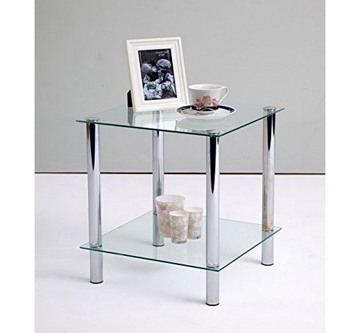 HOME SOLUTIONS 2-Tier clear glass shelving rack/side table-Matrix 2-Tier Display Glass Unit-We deliver to main land UK,EXCEPTIONS Channel Islands,Scotish Highlands and Ireland.