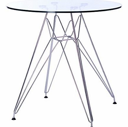 Eames style Asti Glass Dining Round Table-Clear Glass Top With Chromed Legs-Perfect to match Charles & Ray Eames Style Chairs