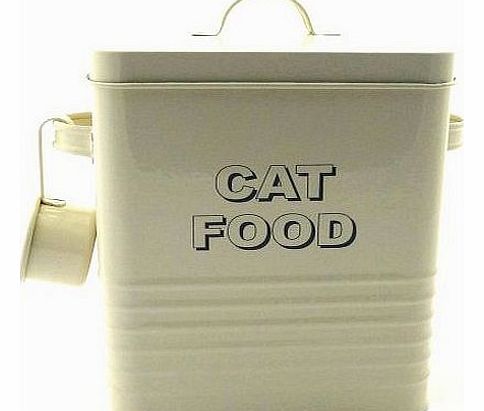 Home Sweet Home Vintage Retro Style Matt Enamel CAT FOOD Tin ~ Cream