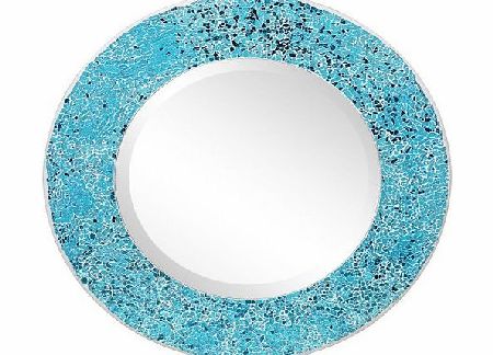 Home Treats Round Crackle Wall Mirror Handmade Broken Glass Mosaic Aqua or Silver Frame 40 x40cm (Aqua)