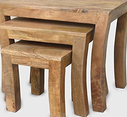 Home Trends Luxury Solid Mango Wood Curved Leg Contemporary Nest of Tables