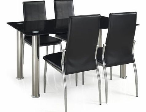 HomeArena Black Dining Table Clear Glass and with 4 or 6 Matching Chairs Faux Leather (4 Chairs)
