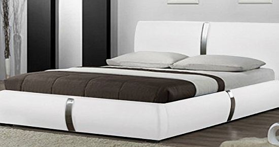 HomeArena Canali Faux Leather Italian Style Bed (White, 4ft6 Double)