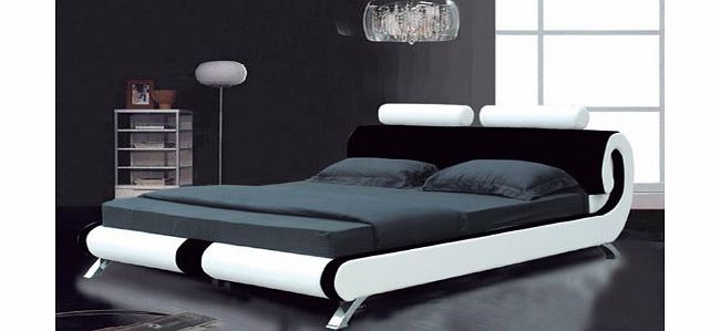 HomeArena Italian Designer Double Black and White Faux Leather Scroll Bed
