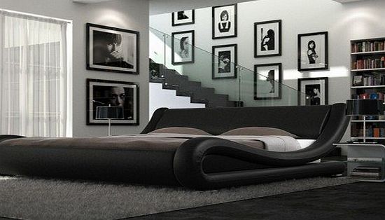Modern Italian Designer Double Bed Upholstered in Faux Leather, Available in 4 Sizes and 6 Different Colours (Black, King)