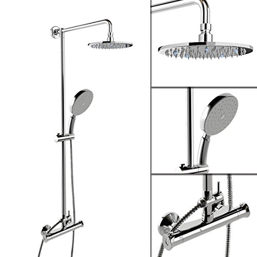Homebathroom SK002 Chrome Thermostatic Mixer Valve Shower Rain Kit 8 inch Round Head