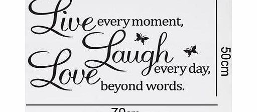 ``Live every moment,Laugh every day, Love beyond words.`` with 2x butterfly wall quote art sticker decal for home bedroom decor corp office wall saying mural wallpaper birthday gift for boys and girls