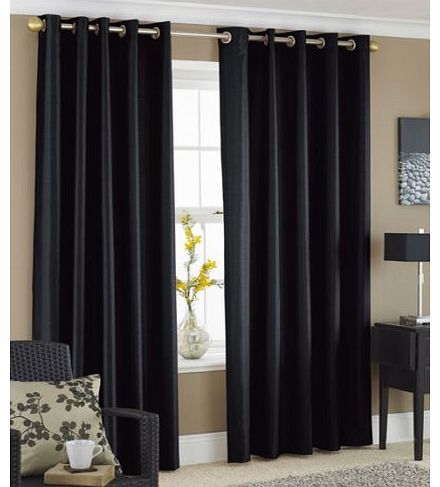 HOMEMAKER BEDDING BLACK FAUX SILK LINED CURTAINS WITH EYELET RING TOP 90 x 90``