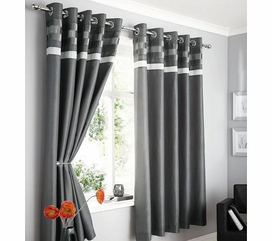 HOMEMAKER BEDDING CHARCOAL GREY FAUX SILK LINED CURTAINS WITH EYELET RING TOP 66 x 72`` OPULENCE