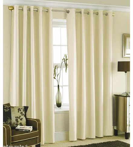 CREAM FAUX SILK LINED CURTAINS WITH EYELET RING TOP 66 x 72``