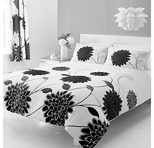 HOMEMAKER BEDDING FLOWER PRINTED BUMPER BED SETS WITH MATCHING CURTAINS IN DOUBLE OR KING SIZE (double, black/white)