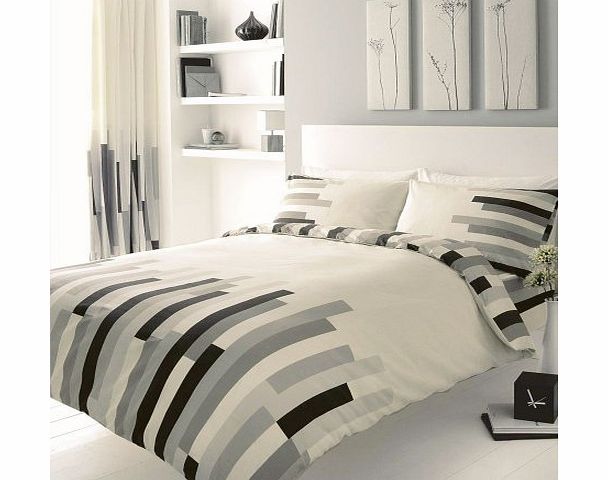 HOMEMAKER BEDDING GREY BLACK amp; CREAM BLOCK PRINTED KING SIZE DUVET COVER BED SET