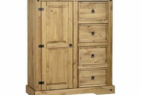 HomePlusDirect Corona Pine Wardrobe 1 Door 4 Drawers -Bedroom Furniture