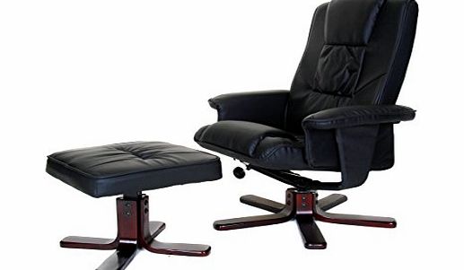8 Point Massage Leather Executive Recliner Arm Chair With Foot Stool Black