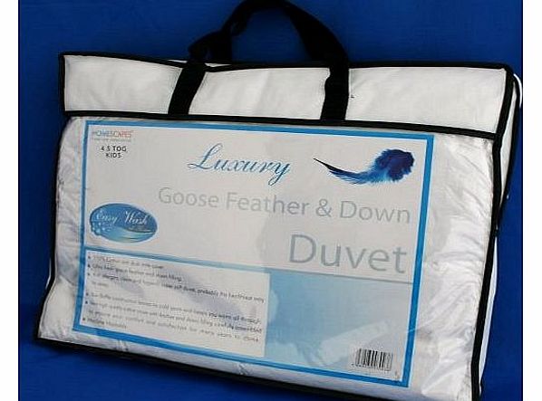 - Kids - Duvet - 4.5 Tog - Goose Feather and Down Filling - 120 x 150 cm - Anti Dust mite 100% Cotton Fabric - Anti Allergen Filling - Toddler Quilt - Washable at Home