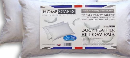 Homescapes - White Duck FEATHER Pillow PAIR - Department Store Quality - Anti Dust Mite - Wash at Home Range - Medium / Soft Firmness - 100 Cotton Downproof Cover