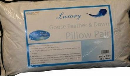 Homescapes - White Goose Feather amp; Down Pillow Pair - Department Store Quality - Wash at Home Range - Medium / Soft Firmness - Hypo Allergenic amp; Anti Dust Mites