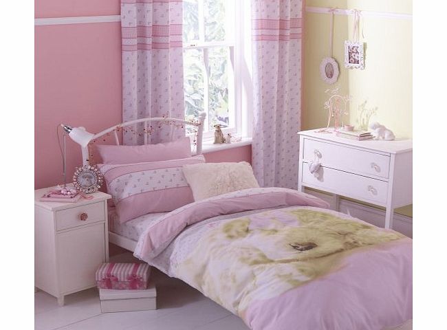 Homespace Direct Double Bed Puppy Dog Love Duvet Quilt Cover Bed Bedding Set Pink Pink For Girls