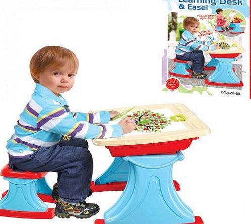 Xmas Holiday Gift Set, Children Kids Learning Easel Desk and Stool - Stencils set included - 2 in 1 Learning Desk & Easel