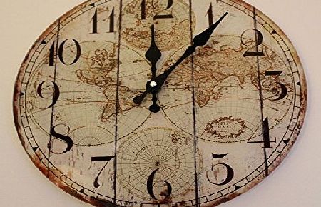 Homestyle Vintage Style Old World Atlas Map Glass Wall Clock ~ Diameter 30cm