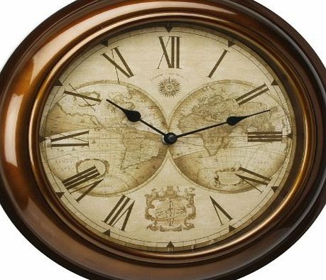Hometime Wall Clock Gold Case amp; World Map Dial 30cms