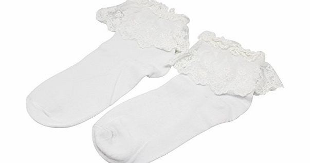 Homgaty Vintage Cotton Lace Ruffle Frilly Ankle Socks Fashion Ladies Princes Retro Socks (White)