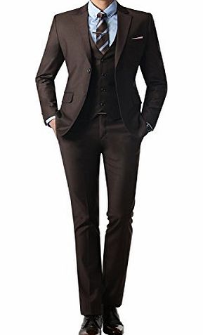 Honeystore Charming Mens Notch Lapel Two Buttons Wedding Prom Chocolate Suits with Waistcoat in 3 Pieces M