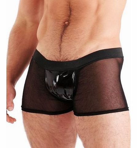 PVC & Mesh Panel Mens Boxers Underwear - Black s - Sexy Fetish - Large