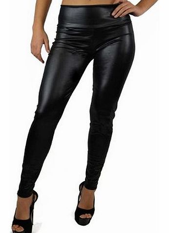 New Womens Shiny Black Wet faux Leather High-Waist Leggings. UK Size 8 10 12