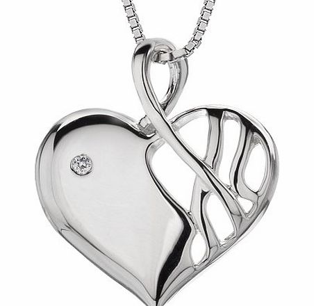 Arabesque Eclipse Heart Silver And Diamond Pendant, 41cm + 5cm extender