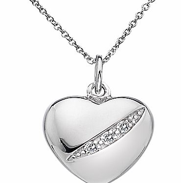 Micro Diamond Heart Pendant, Silver