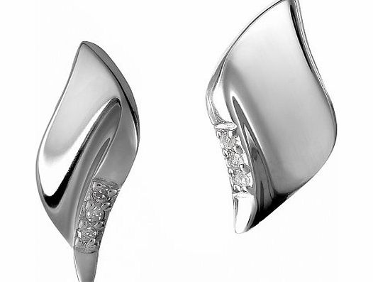 Hot Diamonds Pave Leaf Silver And Diamond Earrings