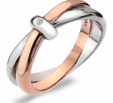 Hot Diamonds Silver and 18ct Rose Gold Vermeil Eternity Interlocking Ring - M