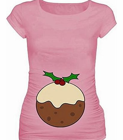 Hot Off The Press Christmas Maternity T-shirt Size 10 Light Pink - Christmas Pudding Design