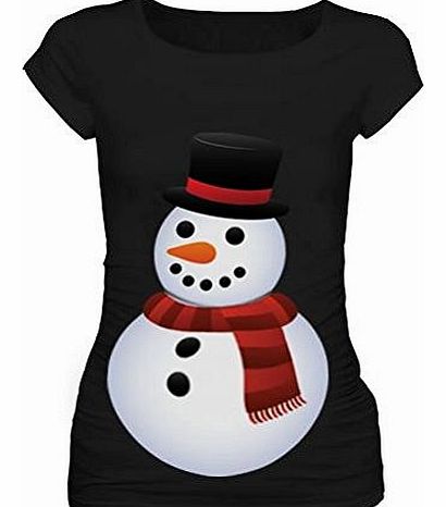 Christmas Maternity T-shirt Size 8 Black - Snowman Design