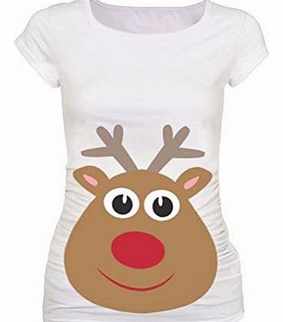 Hot Off The Press Christmas Maternity T-shirt Size 8 White - Reindeer Design