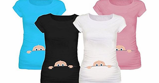 Hot Off The Press Novelty Maternity T Shirt Peeping Baby White Size 12