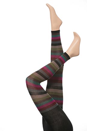 Ladies 1 Pair Hot Sox Bold Block Stripe Footless Tights Black