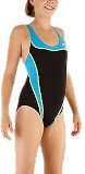 Hot Tuna Speedo Endurance Plus Lane Splice Splashback Girls Swimming Costume (Black/Blue 32`)