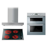 Hotpoint Built Under Double Oven UY46X- Ceramic Hob E6014 and 60cm Chimney Hood HS62