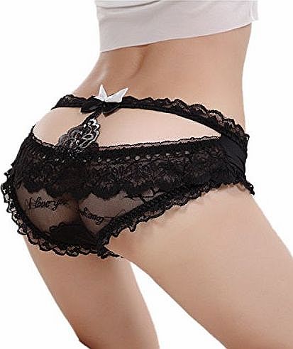 Hotportgift 1pc Womens Sexy Flower Lace Knickers bikini Briefs underwear 9 Colors (Black)