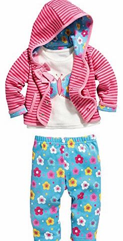 Hotportgift Baby Girl kids 3pcs Butterfly Flower Clothes Outfit Coat  T-shirt  Pants (12-24 month)