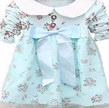 Hotportgift Girl Kids Baby Toddler Long Sleeves Bow Tie Cotton Flower Tutu Clothes Dress (XL Fit For 85-90cm, Green)