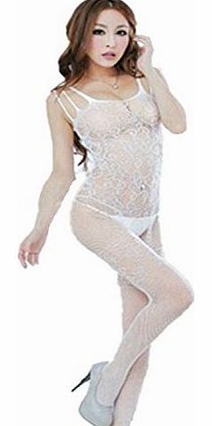 Hotportgift Hot Sexy Woman Ladies Open Crotch Mesh Fishnet Lace Bodystocking Stocking Bedroom Lingerie (White)