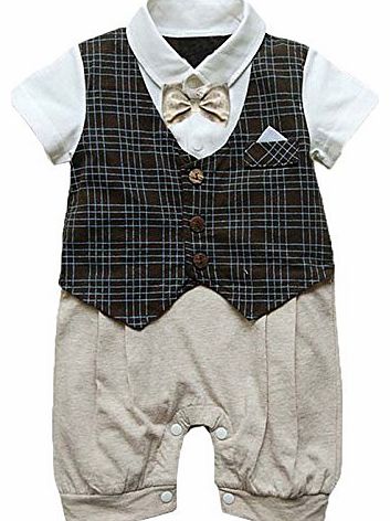 Infant Toddler Boy Baby Bowknot Gentleman Romper Jumpsuit Outfit Plaid Clothes